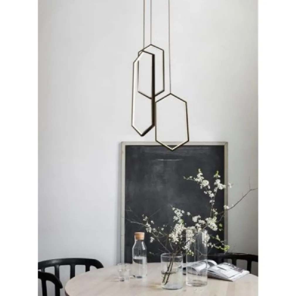 LAMPADARIO A SOSPENSIONE SOFFITTO LED MODERNO 70WATT ESAGONI PENDENTI NERO LP-05