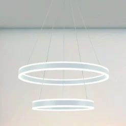 LAMPADARIO A SOSPENSIONE LED MODERNO DOPPIO CERCHIO BIANCO 58W CON TELECOMANDO 31869