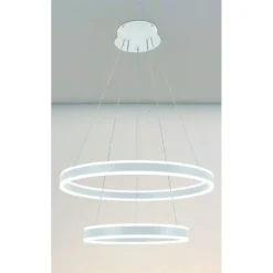 LAMPADARIO A SOSPENSIONE LED MODERNO DOPPIO CERCHIO BIANCO 58W CON TELECOMANDO 31869