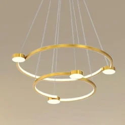 LAMPADARIO A SOSPENSIONE LED 60W 2 CERCHI CON TELECOMANDO DESIGN MODERNO ORO 71118