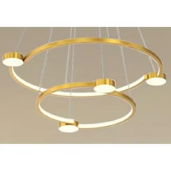 LAMPADARIO A SOSPENSIONE LED 60W 2 CERCHI CON TELECOMANDO DESIGN MODERNO ORO 71118