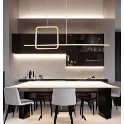 LAMPADARIO A SOSPENSIONE LED 48W DESIGN QUADRATO LINEA ORO IP20 CUCINA LUCE 6500K 33528