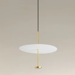 LAMPADARIO A SOSPENSIONE LUCE 6500K LED 18W DISCO PARALUME PIATTO BIANCO ORO TONDO 33207