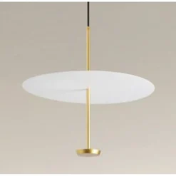 LAMPADARIO A SOSPENSIONE LUCE 6500K LED 18W DISCO PARALUME PIATTO BIANCO ORO TONDO 33207