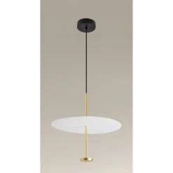 LAMPADARIO A SOSPENSIONE LUCE 6500K LED 18W DISCO PARALUME PIATTO BIANCO ORO TONDO 33207