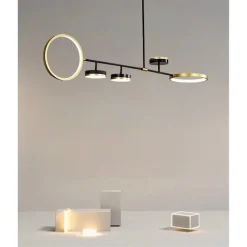 LAMPADARIO A SOSPENSIONE LED 37W CON 5 CERCHI ORIZZONTALE NERO ORO LUCE NATURALE 71354