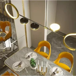 LAMPADARIO A SOSPENSIONE LED 37W CON 5 CERCHI ORIZZONTALE NERO ORO LUCE NATURALE 71354