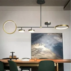 LAMPADARIO A SOSPENSIONE LED 37W CON 5 CERCHI ORIZZONTALE NERO ORO LUCE NATURALE 71354