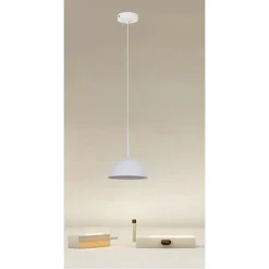 LAMPADARIO A SOSPENSIONE MODERNO CON PARALUME CUPOLA IN FERRO BIANCO E27 33764