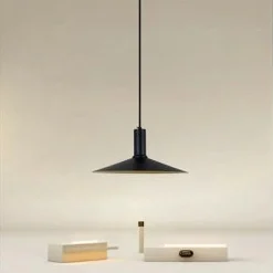 LAMPADARIO A SOSPENSIONE MODERNO CON PARALUME CONICO IN FERRO NERO ORO E27 33818