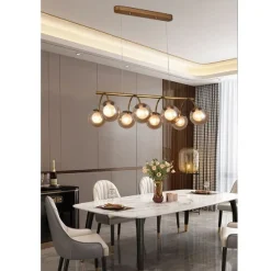 LAMPADARIO A SOSPENSIONE 8 SFERE IN VETRO AMBRA LAMPADA METALLO ATTACCO G9 A04-8