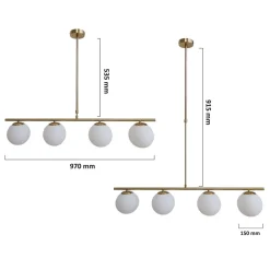 LAMPADARIO A SOSPENSIONE ORO CON 4 SFERE BOLLE BIANCHE IN VETRO ATTACCO G9 33917