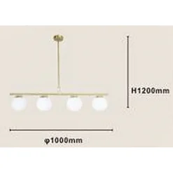 LAMPADARIO A SOSPENSIONE ORO CON 4 SFERE BOLLE BIANCHE IN VETRO ATTACCO G9 33917