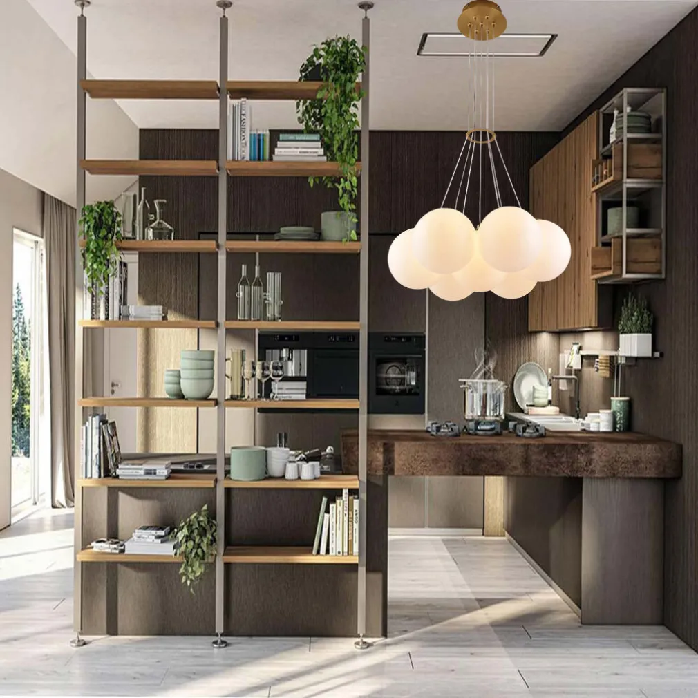 LAMPADARIO A SOSPENSIONE BRONZO LAMPADA MINIMAL DA SOFFITTO CON 7 SFERE ATTACCO G9 LP-84-7