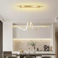 LAMPADARIO A SOSPENSIONE LED 65W ORO SPIRALE ONDULATO LUCE 6500K VORTICE ORIZZONTALE 32453