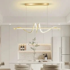 LAMPADARIO A SOSPENSIONE LED 65W ORO SPIRALE ONDULATO LUCE 6500K VORTICE ORIZZONTALE 32453