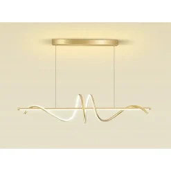 LAMPADARIO A SOSPENSIONE LED 65W ORO SPIRALE ONDULATO LUCE 6500K VORTICE ORIZZONTALE 32453