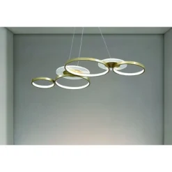 LAMPADARIO A SOSPENSIONE LED ORO 65W 6 ANELLI LUMINOSI MODERNO CON TELECOMANDO 71422
