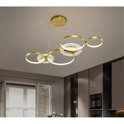LAMPADARIO A SOSPENSIONE LED ORO 65W 6 ANELLI LUMINOSI MODERNO CON TELECOMANDO 71422
