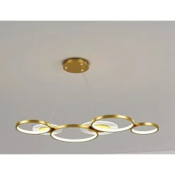 LAMPADARIO A SOSPENSIONE LED ORO 65W 6 ANELLI LUMINOSI MODERNO CON TELECOMANDO 71422