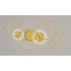 LAMPADARIO A SOSPENSIONE LED ORO 65W 6 ANELLI LUMINOSI MODERNO CON TELECOMANDO 71422