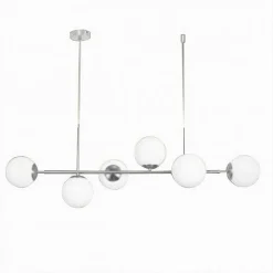 LAMPADARIO A SOSPENSIONE ARGENTO CON 6 SFERE BOLLE BIANCHE IN VETRO ATTACCO G9 33733