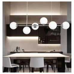 LAMPADARIO A SOSPENSIONE ARGENTO CON 6 SFERE BOLLE BIANCHE IN VETRO ATTACCO G9 33733