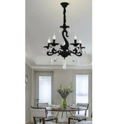 LAMPADARIO CLASSICO ATTACCO E14 5 BRACCI CON PENDENTI IN ACRILICO LAMPADA A15-5