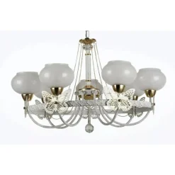 LAMPADARIO CLASSICO BIANCO ANTICATO SHABBY CHIC LAMPADA 7 COPPE CON FARFALLE 92433
