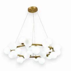 LAMPADARIO CONTEMPORANEO IN METALLO BRONZO A SOSPENSIONE 25 SFERE VETRO G9 B87