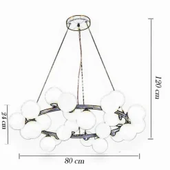 LAMPADARIO CONTEMPORANEO IN METALLO BRONZO A SOSPENSIONE 25 SFERE VETRO G9 B87