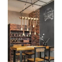 LAMPADARIO COUNTRY 6 PORTALAMPADA E27 LAMPADA SOFFITTO VINTAGE LEGNO CORDA B23-6