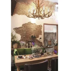 LAMPADARIO COUNTRY A FORMA CORNA DI CERVO LAMPADA RETRO 6 PORTALAMPADA E14 B48