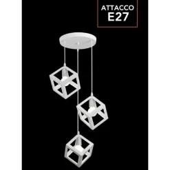 LAMPADARIO DA SOFFITTO A SOSPENSIONE 3 CUBI 3D STILE GEOMETRICO ATTACCO E27 IP20 LP-47