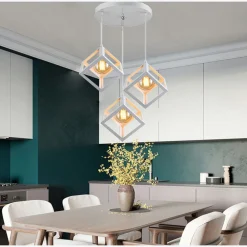 LAMPADARIO DA SOFFITTO A SOSPENSIONE 3 CUBI 3D STILE GEOMETRICO ATTACCO E27 IP20 LP-47