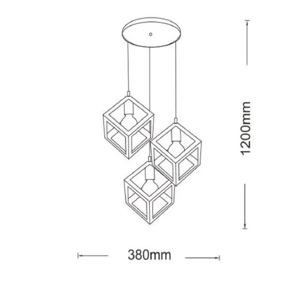 LAMPADARIO DA SOFFITTO A SOSPENSIONE 3 CUBI 3D STILE GEOMETRICO ATTACCO E27 IP20 LP-47