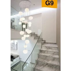LAMPADARIO DA SOFFITTO A SOSPENSIONE LAMPADA MODERNO CON 19 SFERE GOCCE G9 B95