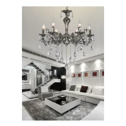 LAMPADARIO DA SOFFITTO DESIGN CLASSICO 6 BRACCI CON PENDENTI ATTACCO E14 A03-6