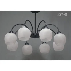 LAMPADARIO DA SOFFITTO E27 8 BRACCI MODERNO LAMPADA CON COPPE IN VETRO SOSPESA 00934