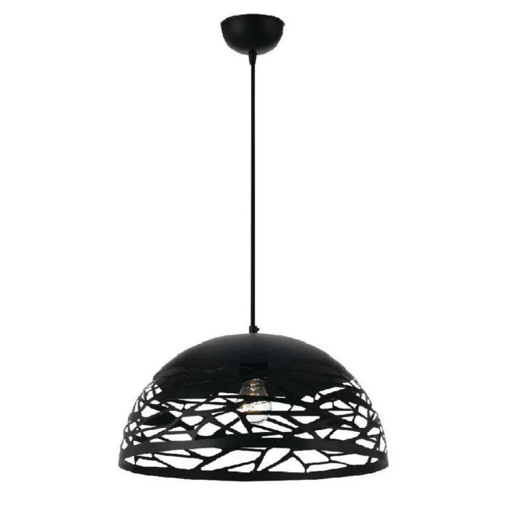 LAMPADARIO DESIGN CONTEMPORANEO PARALUME METALLO TRAFORATO SOSPENSIONE E27 A37 NERO