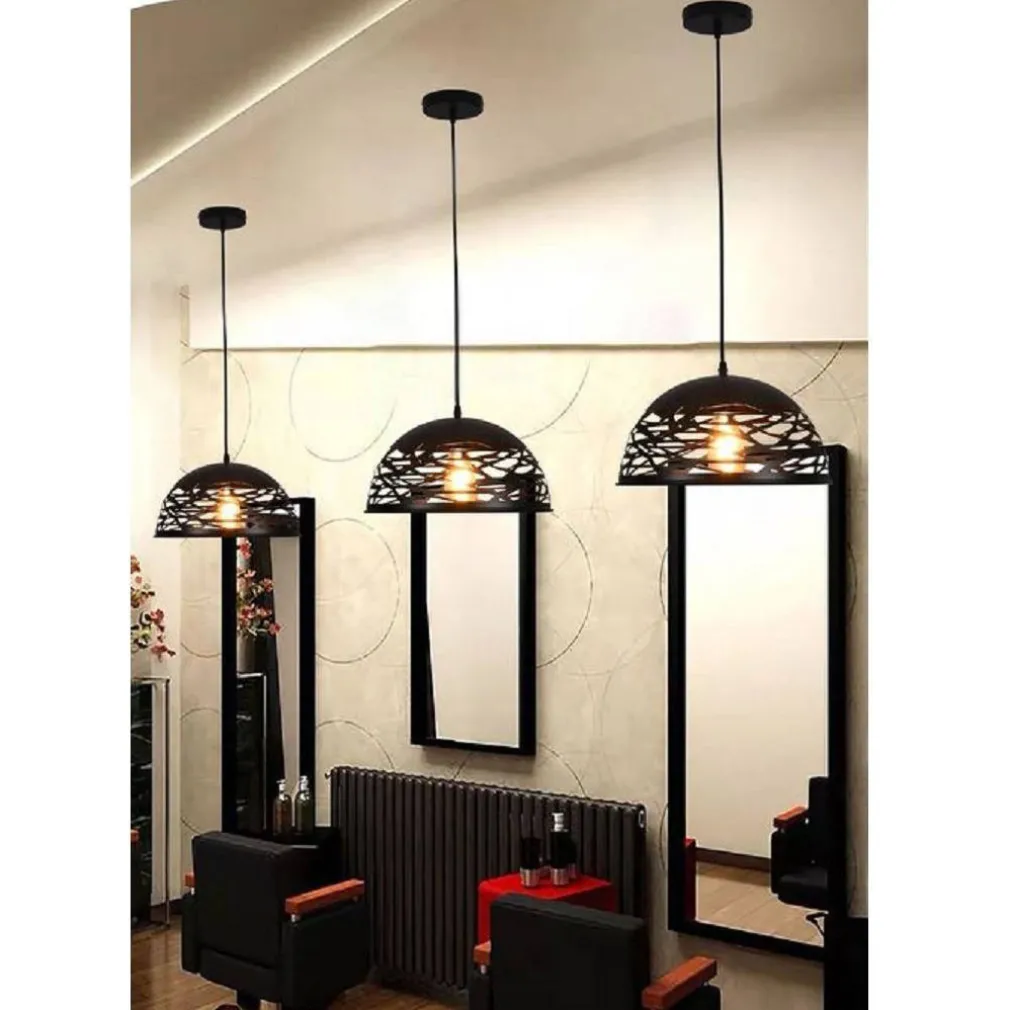 LAMPADARIO DESIGN CONTEMPORANEO PARALUME METALLO TRAFORATO SOSPENSIONE E27 A37 NERO