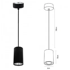 LAMPADARIO FARETTO CILINDRO PENDENTE A SOSPENSIONE ATTACCO GU10 NERO 15 CM 99937