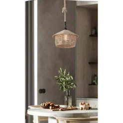 LAMPADARIO IN CORDA CANAPA STILE VINTAGE RETRO LAMPADA COUNTRY ATTACCO E27 A54