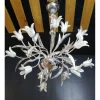 LAMPADARIO LAMPADA PENDENTE FIORI BIANCO ACCIAIO VETRO LUCE LED SOSPENSIONE SOFFITTO