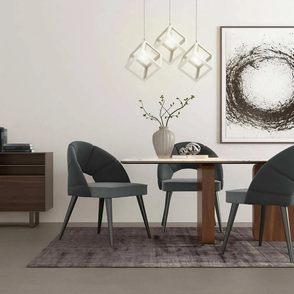 LAMPADARIO LAMPADA SOSPENSIONE CUBO 18CM DESIGN MODERNO PARALUME METALLO BIANCO