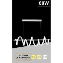 LAMPADARIO LED 60 WATT LAMPADA TWIST BIANCO STILIZZATO TECNOLOGIA CCT 3000K-6500K A68-B3C