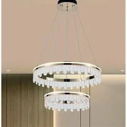 LAMPADARIO LED A SOSPENSIONE ORO 72W 2 CERCHI CON CRISTALLI 3 COLORI LUCE LP-55-3C