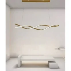 LAMPADARIO LED A SOSPENSIONE 48W ORO SPIRALE ONDULATO VORTICE INTRECCIATO LUCE 4000K 32507