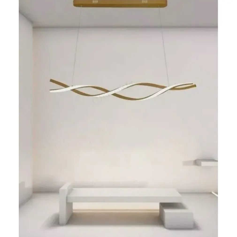 LAMPADARIO LED A SOSPENSIONE 48W ORO SPIRALE ONDULATO VORTICE INTRECCIATO LUCE 4000K 32507