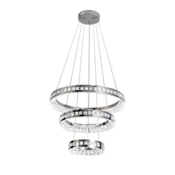 LAMPADARIO LED A SOSPENSIONE SOFFITTO 46W CCT 3 ANELLI DECORATI CRISTALLI ACRILICO B50-3C